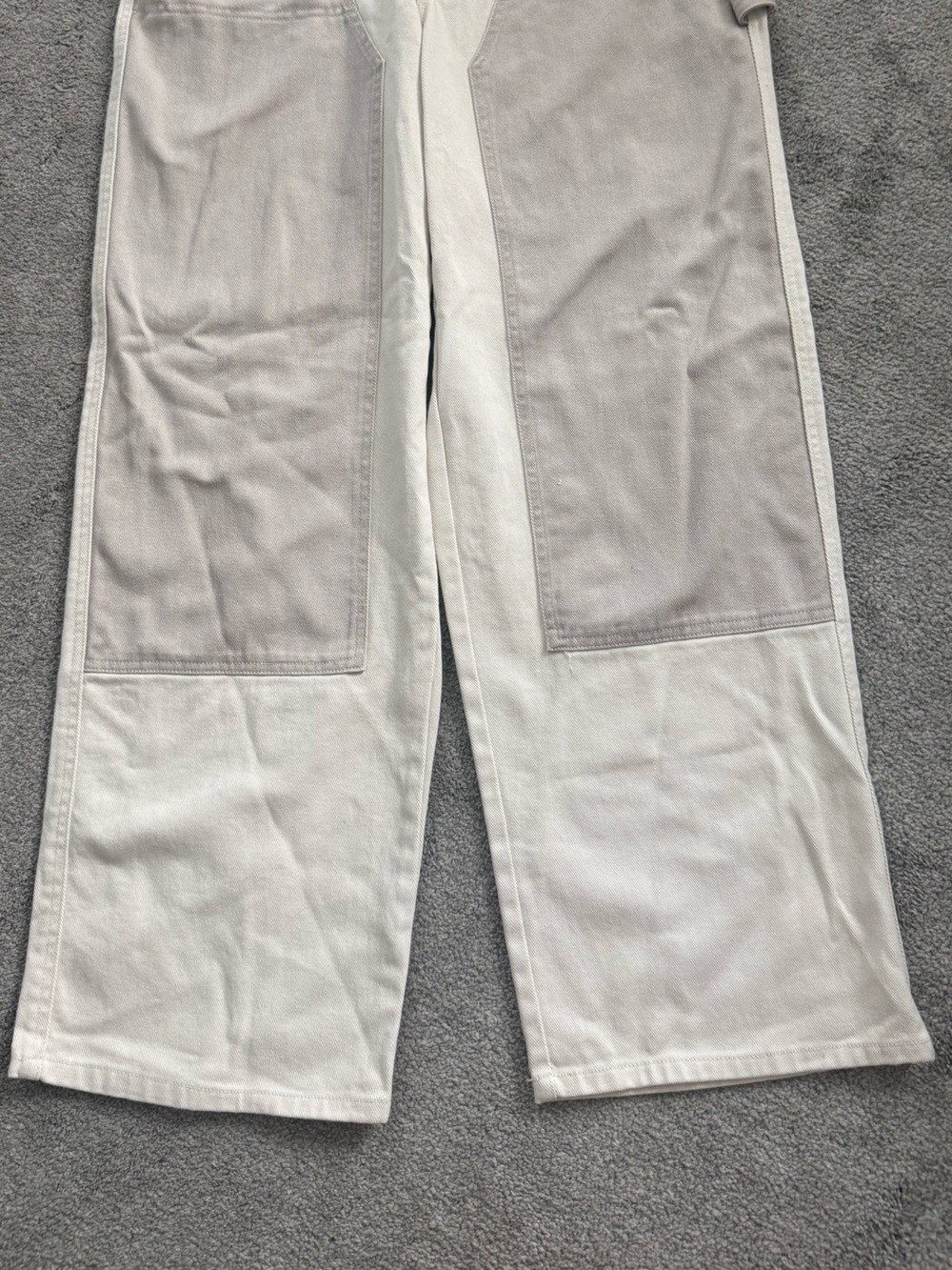 Woolrich women’s Cream and Light Taupe Two-Tone Button Down Denim Jumpsuit - Picture 4 of 13
